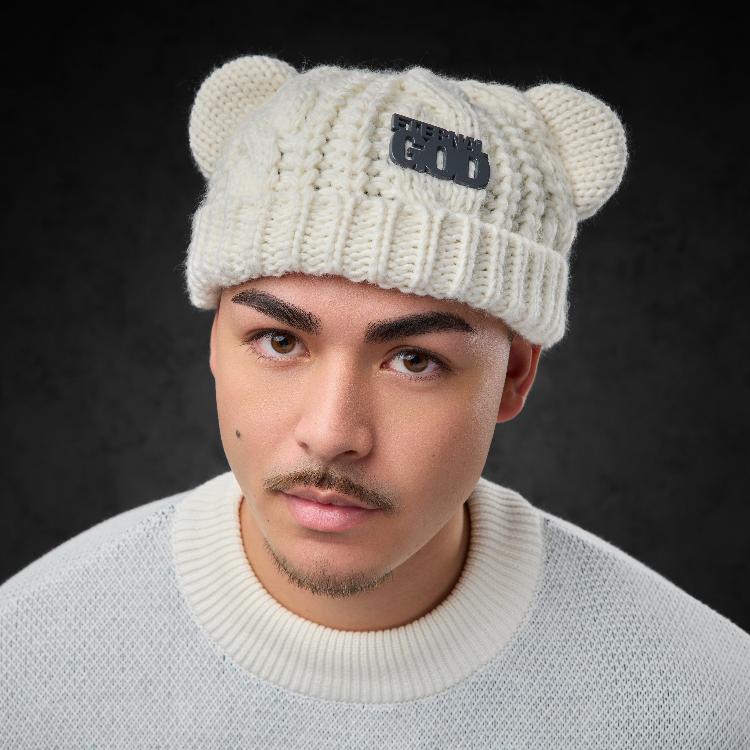 Eternal God Patch Knit Beanie (Creme) Beanies 428322