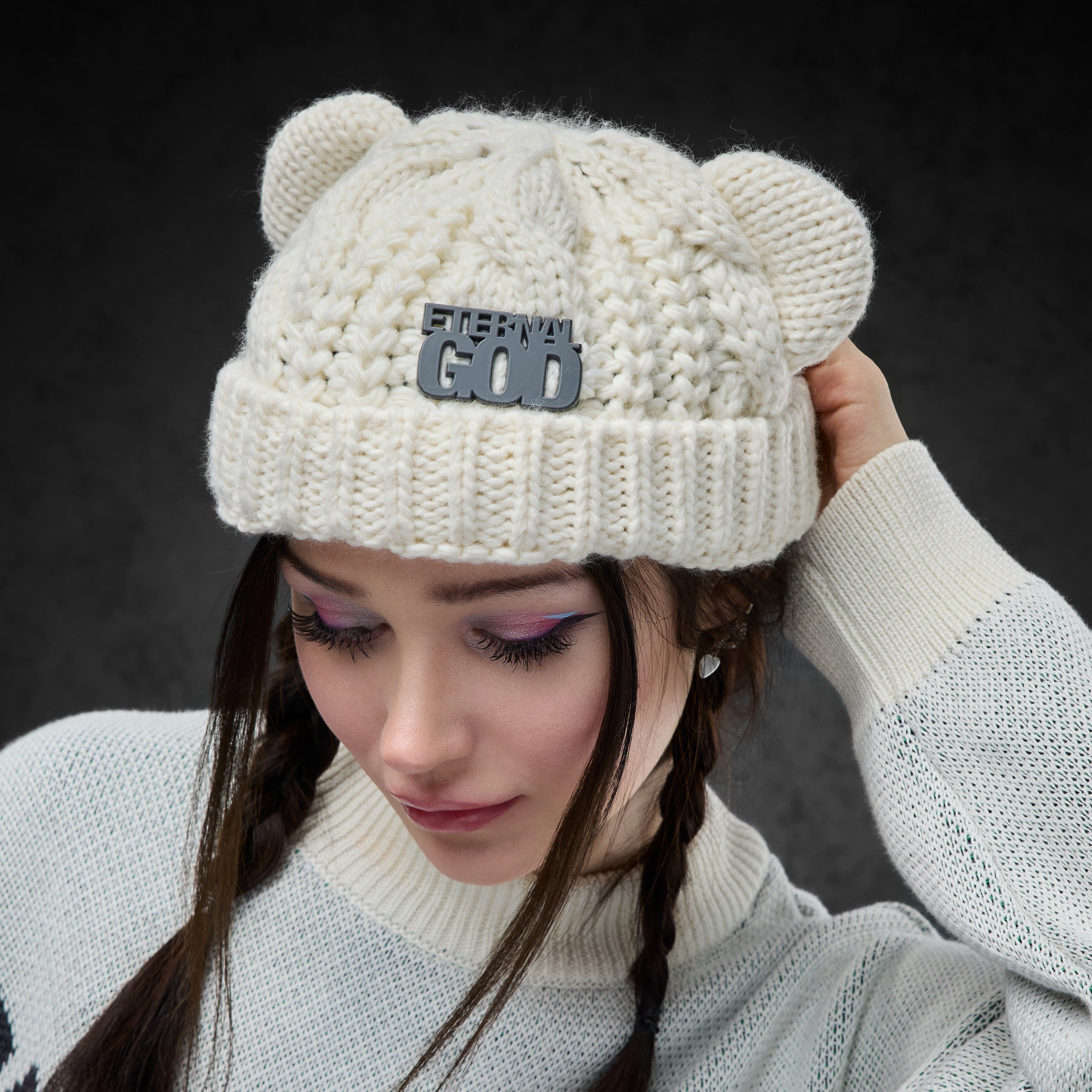 Eternal God Patch Knit Beanie (Creme) Beanies 428324