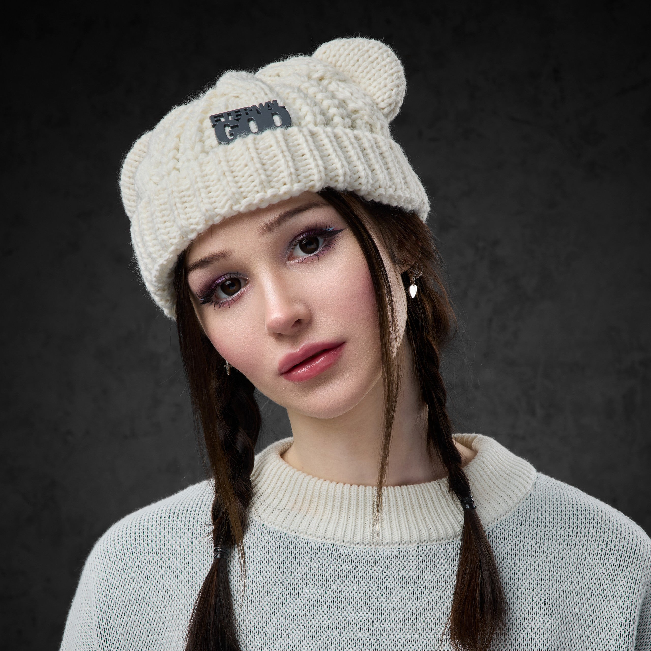 Eternal God Patch Knit Beanie (Creme) Beanies 428328