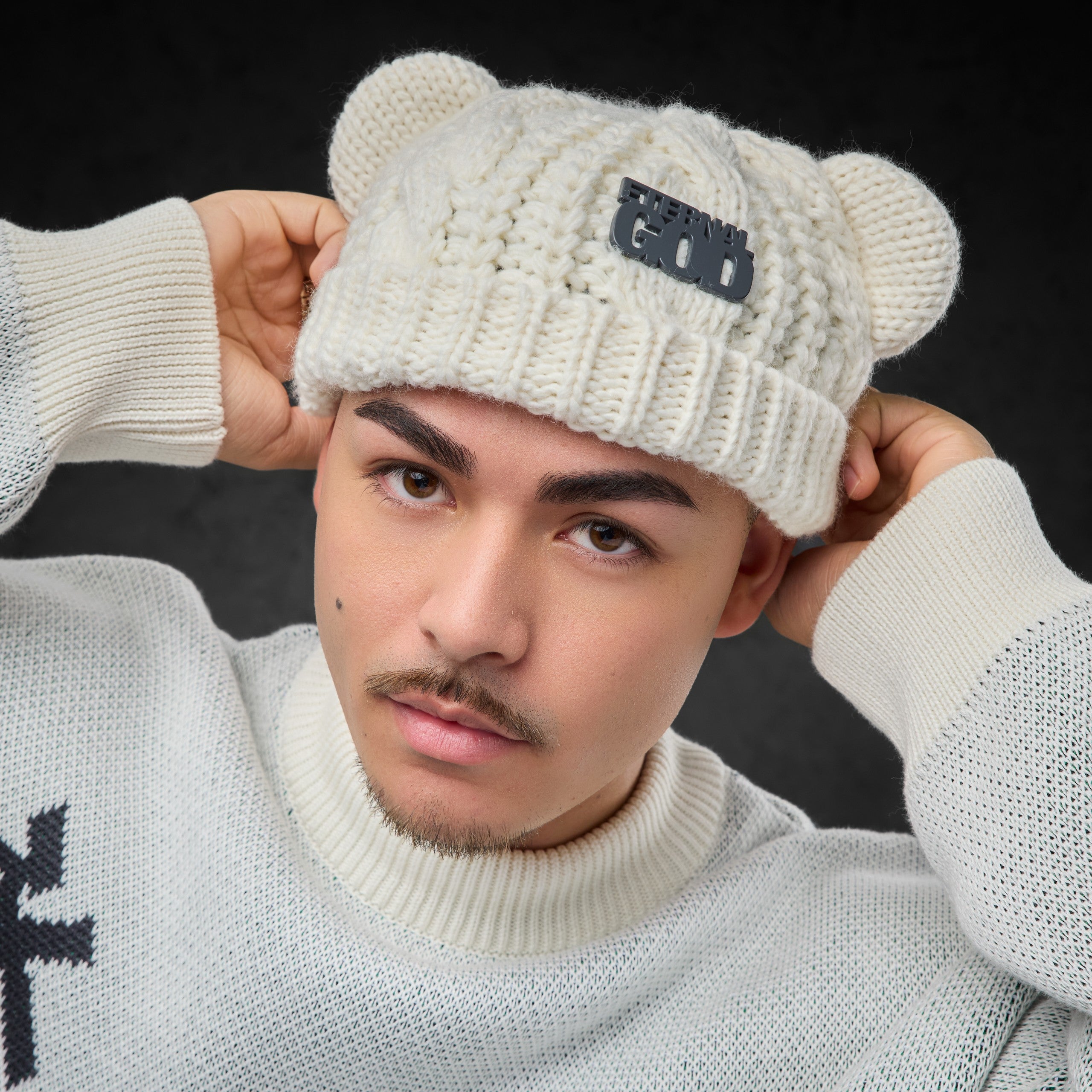 Eternal God Patch Knit Beanie (Creme) Beanies 428326
