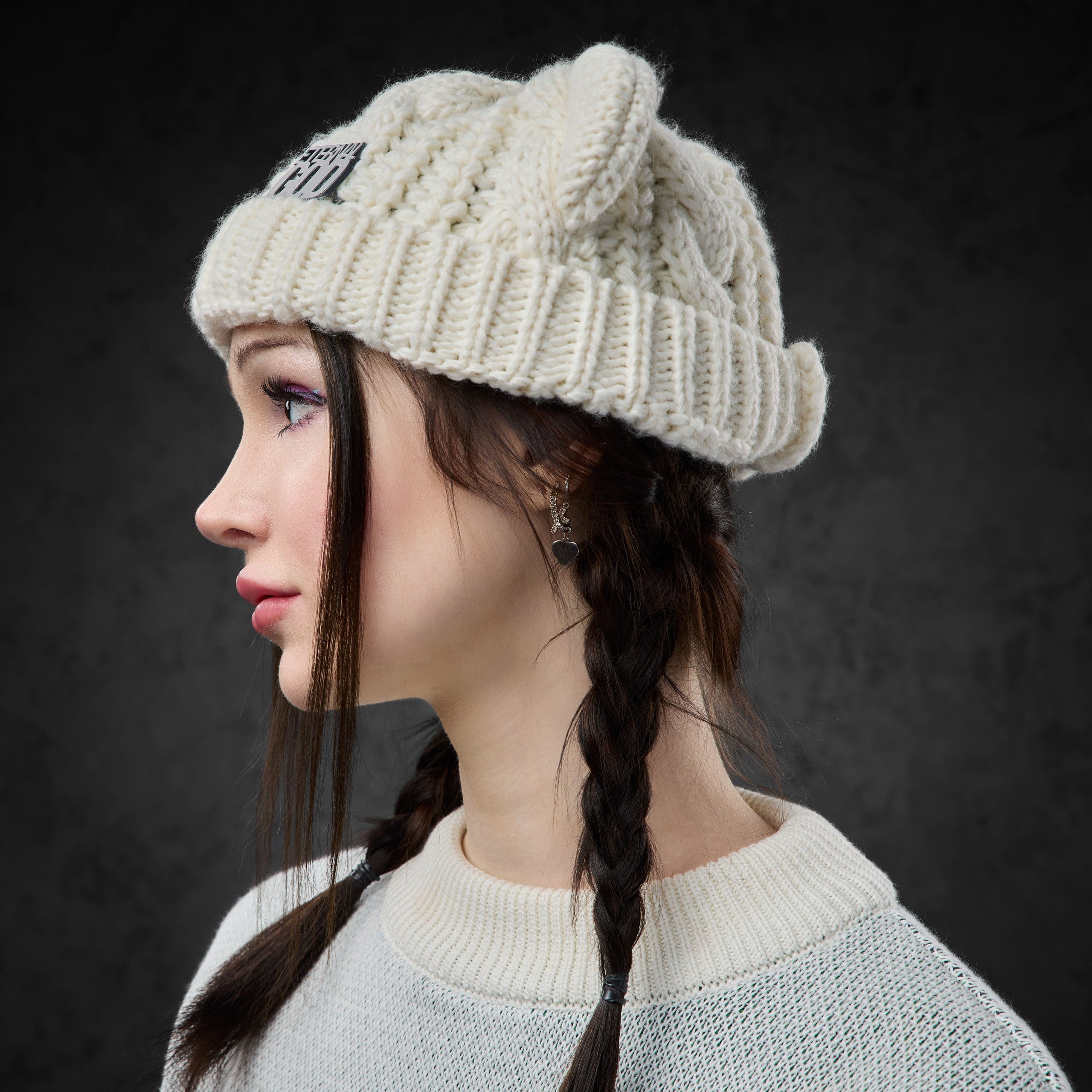 Eternal God Patch Knit Beanie (Creme) Beanies 428330
